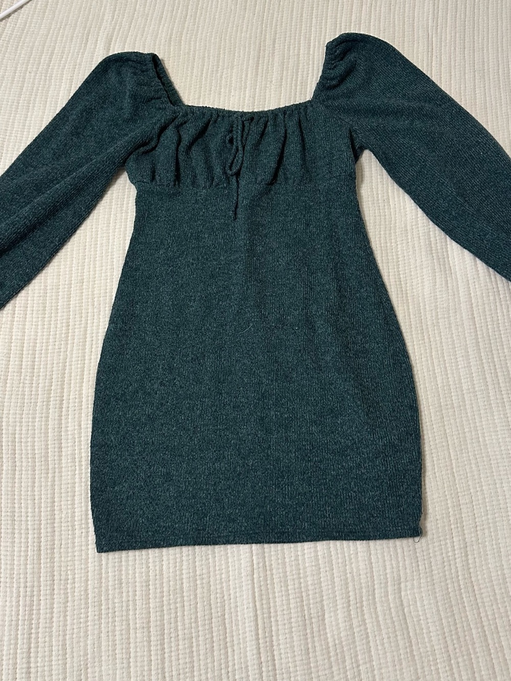 Lush Teal Green Long Sleeve Square Neck Knit Mini Dress